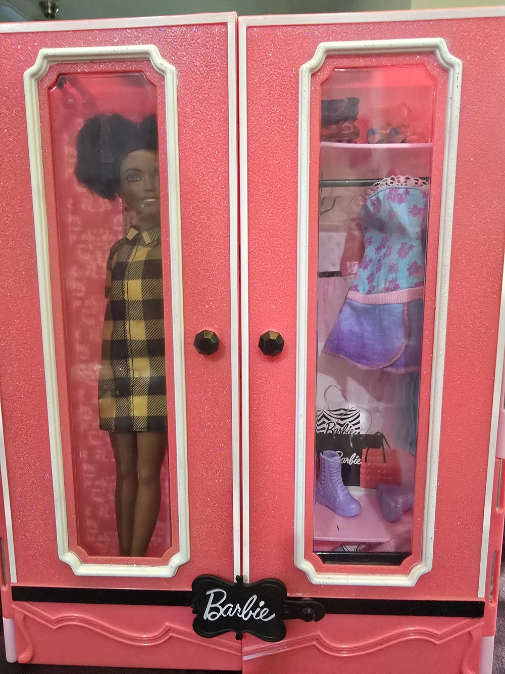 Barbie Pink Dual-Door Doll Closet with Clear Panels